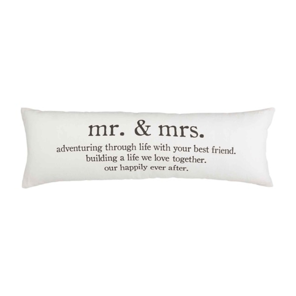 Mr. & Mrs. Long Decorative Pillow - White with Black Text
